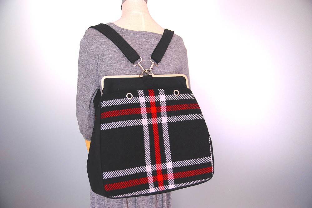 【A4サイズ対応】☆国産ウール混 30cm口金使用☆【超大容量】3wayがま口トートショルダーバッグ＆リュック楽譜入