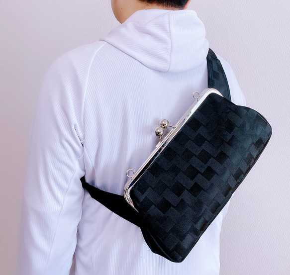 がま口ボディ＆ウエストバッグ｜軽やかナイロン＊ブラック＊ユニ