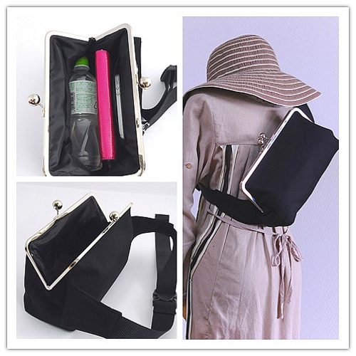 nanqueen's handmade】【キャンバス地】【ブラック】がま口ウェスト