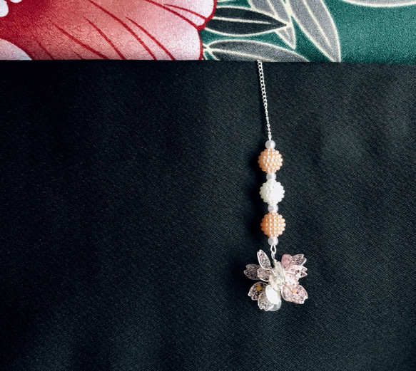 【受注制作】桜×パール 春 着物 和装 アクセサリー 帯飾り 3枚目の画像