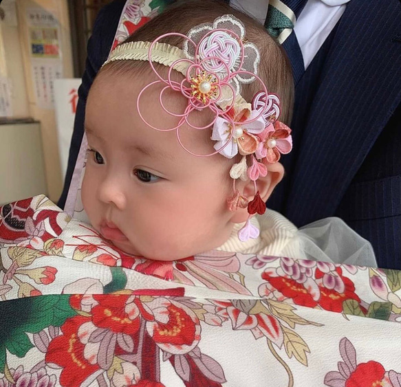 お宮参り　お食い初めに　オーダーメイド　ベビーヘアバンド 1枚目の画像