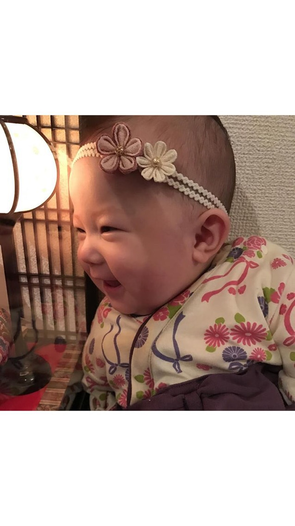 新生児から頭のサイズでお作り ベビーヘアバンド お食い初め 1枚目の画像