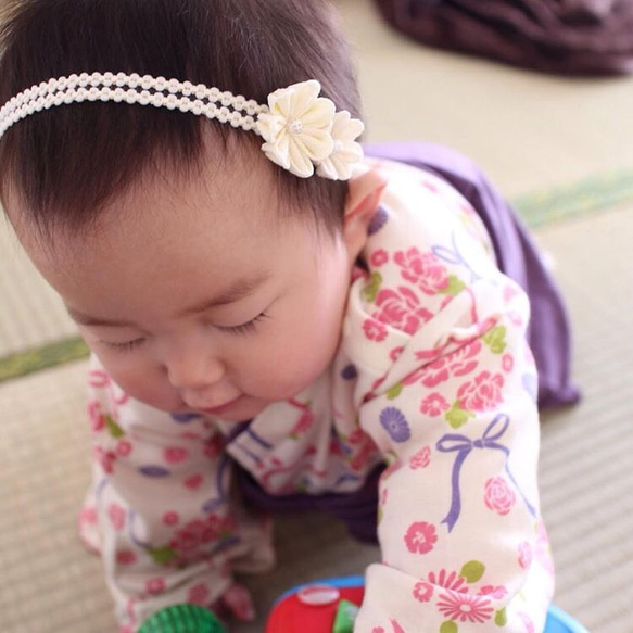 新生児から お宮参り お食い初め ベビーヘアバンド セレモニードレス 4枚目の画像