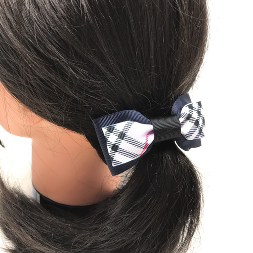 タータンチェック ダブルリボン ベビーヘアクリップ ヘアピン ヘアゴム