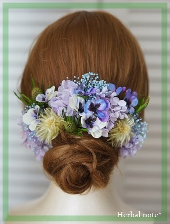【オーダー専用】ゆきんこ様　ヴィオラ春の野花の髪飾り　すみれ色　パンジー　プリザーブドフラワー 2枚目の画像