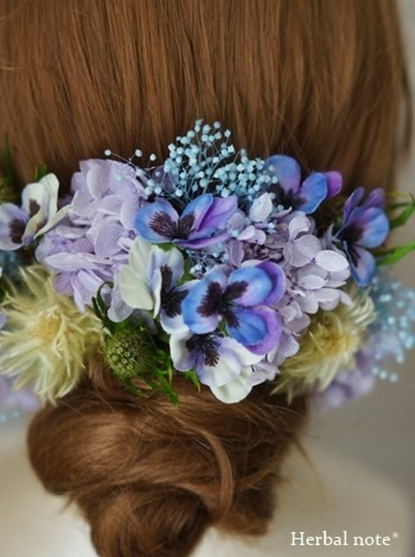【オーダー専用】ゆきんこ様　ヴィオラ春の野花の髪飾り　すみれ色　パンジー　プリザーブドフラワー 3枚目の画像
