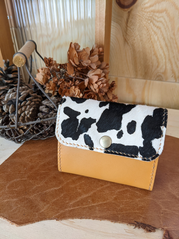 ぐしぐし手縫い＊ダルメシアンハラコとダークレッドの本革