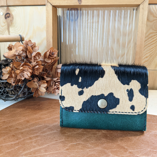 受注制作】＊ぐしぐし手縫い＊ アンティークグリーンとカウ柄ハラコの  