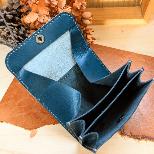 ぐしぐし手縫い ＊深海ブルーと箔押しハラコのギャルソンミニ  