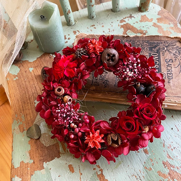 プリザーブドフラワー フラワーリース バラ 高級 赤 クリスマス 大型 バラ リース 赤バラ 誕生日 ギフト プリザーブドフラワー プティ