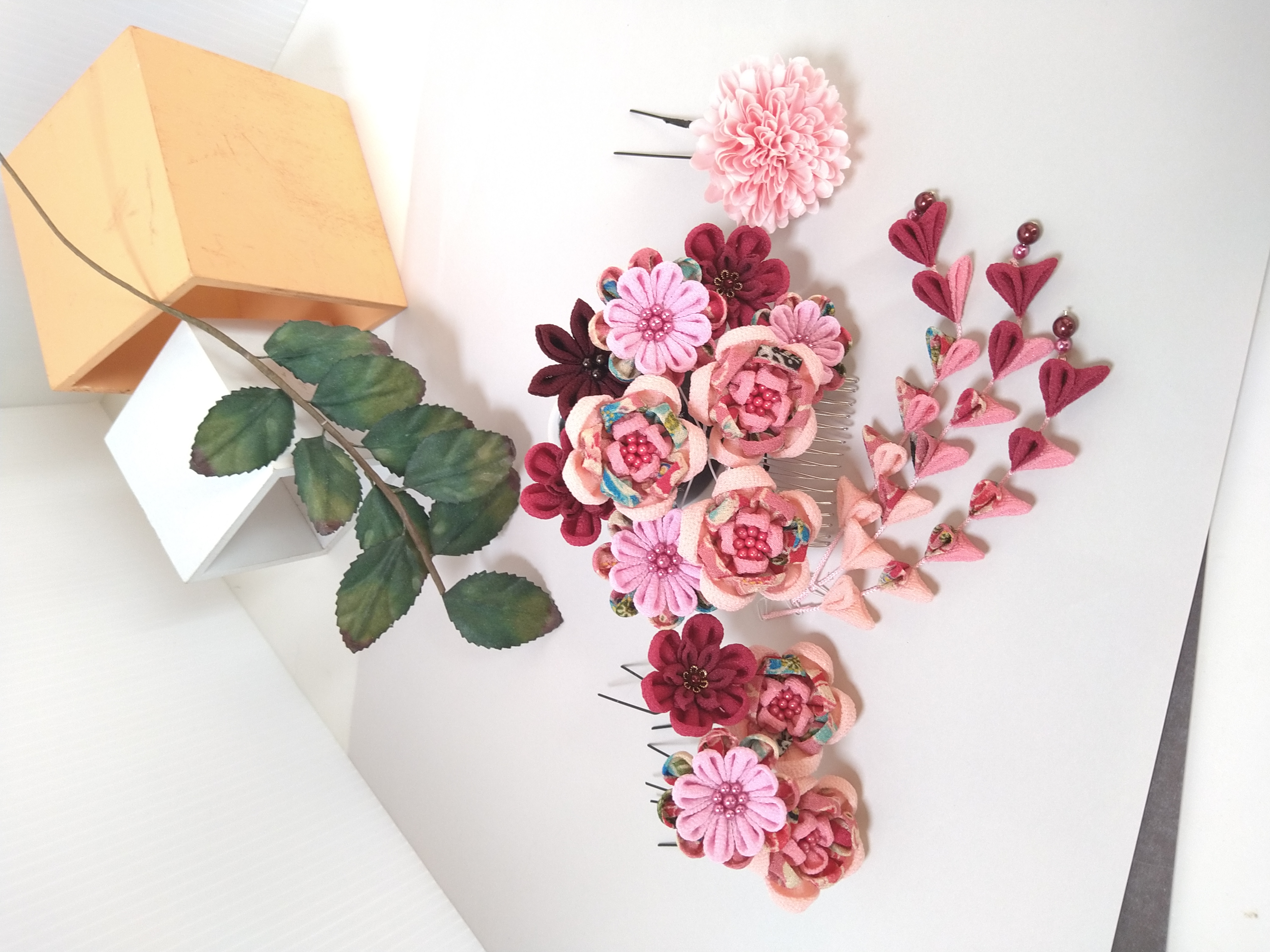 つまみ細工髪飾り　#18-40  ピンク系の髪飾り