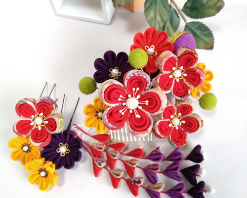 つまみ細工髪飾り　　コメント専用ページ つまみ細工髪飾り #18-43 彩華 コーム mameまめ工房 通販 12966534