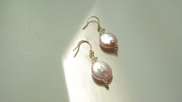 柔粉色珍珠14K GF耳環  隨心所欲 第1張的照片