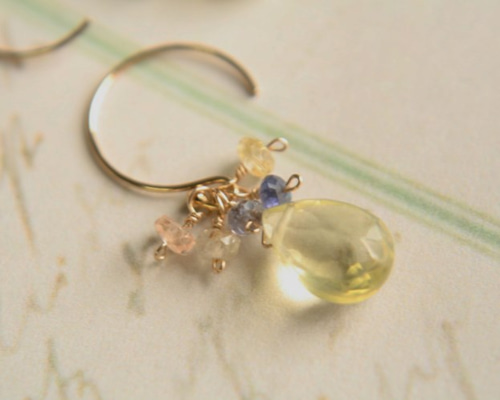 R☆14KGF☆宝石質レモンクォーツのフックピアス ピアス（フック