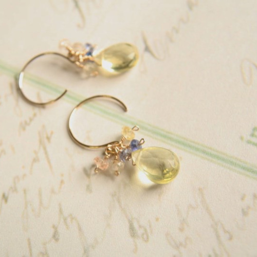 Kaya◇希少ローマングラスピアス✧マルチカラーサファイア/レモン