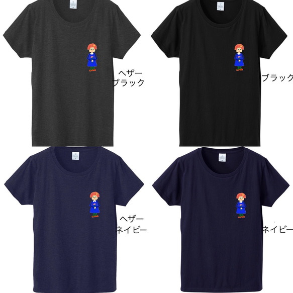 送料込 お花を持った赤い髪の女の子 レディースTシャツ 全9色 受注製作 S、M、L 3枚目の画像