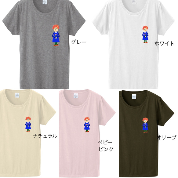 送料込 お花を持った赤い髪の女の子 レディースTシャツ 全9色 受注製作 S、M、L 4枚目の画像