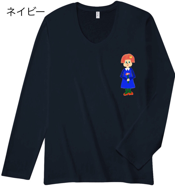 送料込 お花を持った赤い髪の女の子 長袖Tシャツ 全4色 受注製作 S、M、L、XL 4枚目の画像