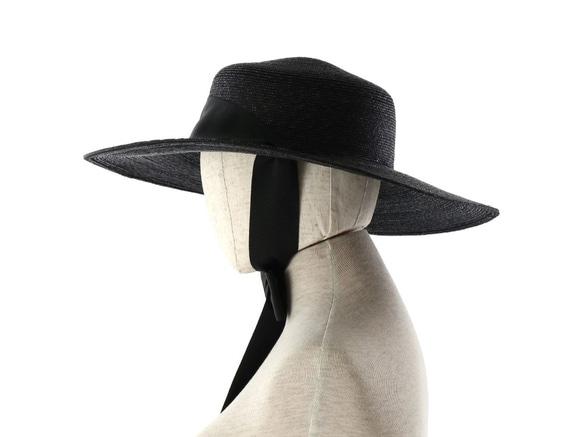 長絲帶平頂帽 AmalBlack 草帽 寬簷平頂帽 第5張的照片