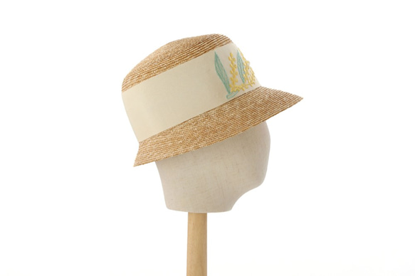 こつばの麦わら帽子 ミモザ刺繍の マリー Mimosa Marie 春夏帽子 4枚目の画像
