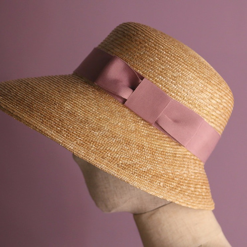 専用HELEN KAMINSKIブラウン 麦わら帽子 ピンクリボン付き ピンク