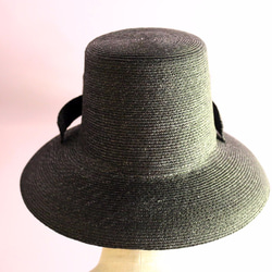 草編緞帶蝴蝶結“ Greta黑色”卡薩布蘭卡帽子 第6張的照片