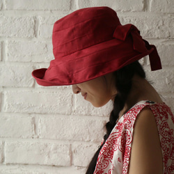 紅色亞麻帽子 第3張的照片