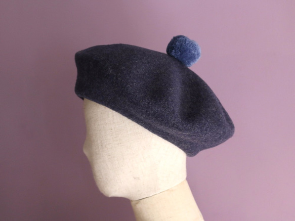 羊毛針織貝雷帽藍 第4張的照片