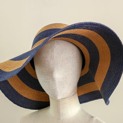 條紋條紋帽子“ Liz” Liz海軍春夏季草帽女士 第3張的照片