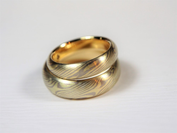 K金  木目金  戒指 木紋金  (一對價) ( 14K黃K金 / 14K白K金 / 鑽石) 第3張的照片
