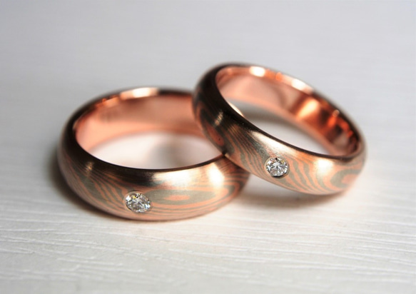 Karat gold mokume gane wedding ring 03 (Two Ring) 3枚目の画像