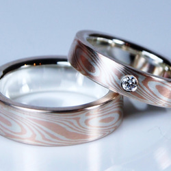 Karat gold mokume gane wedding ring 04(Two ring set) 1枚目の画像