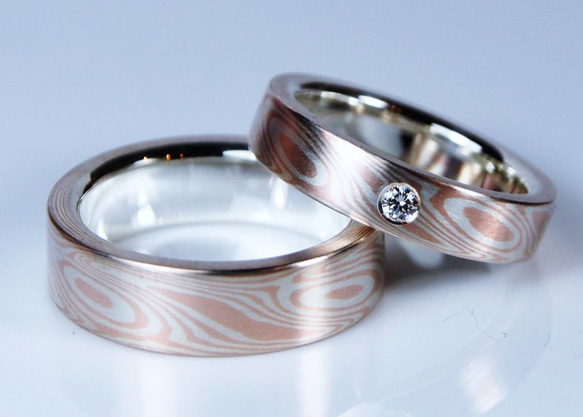 Karat gold mokume gane wedding ring 04(Two ring set) 1枚目の画像