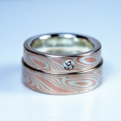 Karat gold mokume gane wedding ring 04(Two ring set) 2枚目の画像