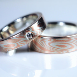 Karat gold mokume gane wedding ring 04(Two ring set) 3枚目の画像