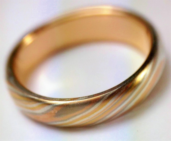 Karat gold mokume gane wedding ring 06 (Two ring set) 2枚目の画像