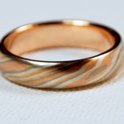 Karat gold mokume gane wedding ring 06 (Two ring set) 3枚目の画像