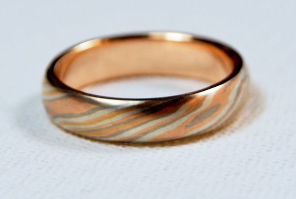 Karat gold mokume gane wedding ring 06 (Two ring set) 3枚目の画像