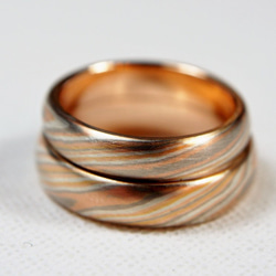 Karat gold mokume gane wedding ring 06 (Two ring set) 4枚目の画像