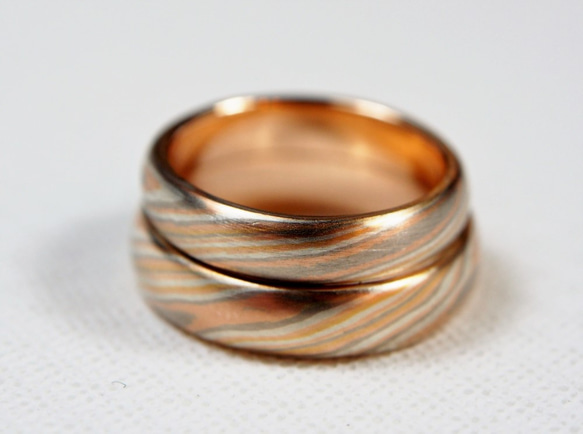 Karat gold mokume gane wedding ring 06 (Two ring set) 4枚目の画像