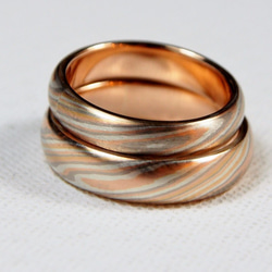 Karat gold mokume gane wedding ring 06 (Two ring set) 5枚目の画像