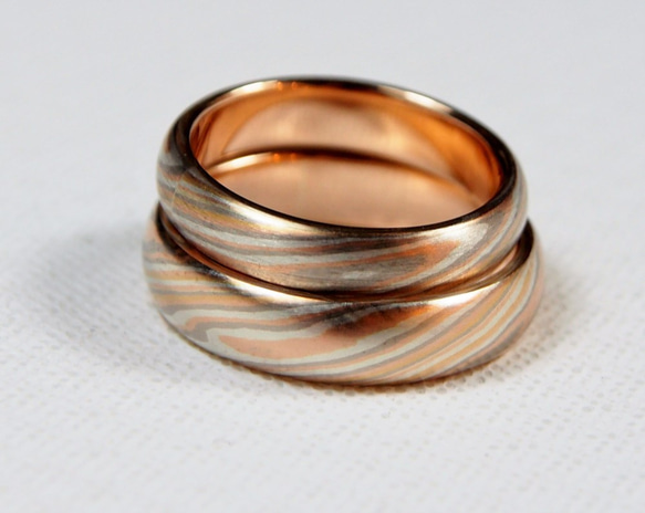 Karat gold mokume gane wedding ring 06 (Two ring set) 5枚目の画像