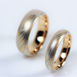 Karat gold mokume gane wedding ring 10 (Two ring set) 1枚目の画像