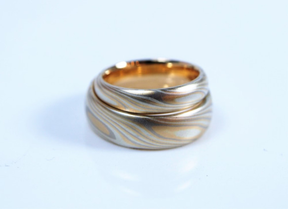 Karat gold mokume gane wedding ring 10 (Two ring set) 2枚目の画像