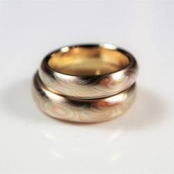 Karat gold mokume gane wedding ring 13 (Two ring set) 1枚目の画像
