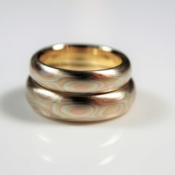 Karat gold mokume gane wedding ring 13 (Two ring set) 2枚目の画像