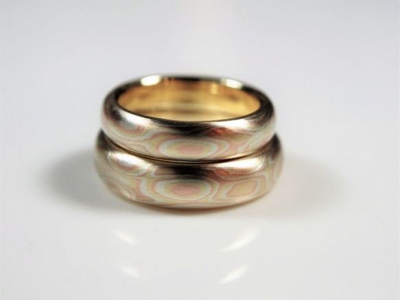 Karat gold mokume gane wedding ring 13 (Two ring set) 2枚目の画像