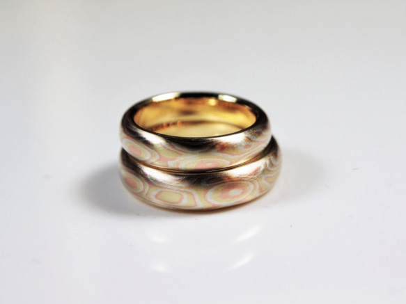 Karat gold mokume gane wedding ring 13 (Two ring set) 3枚目の画像