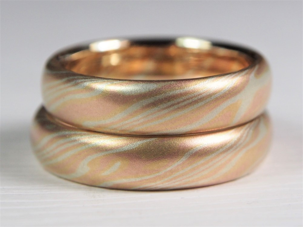 Karat gold mokume gane wedding ring 19 (Two ring set)