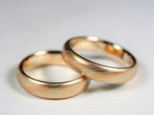 Karat gold mokume gane wedding ring 19 (Two ring set) 4枚目の画像